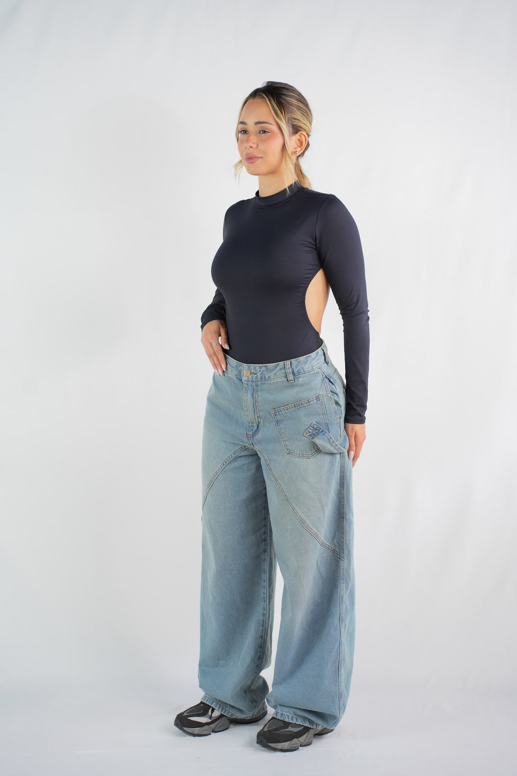 Noir Open-Back Turtleneck Bodysuit