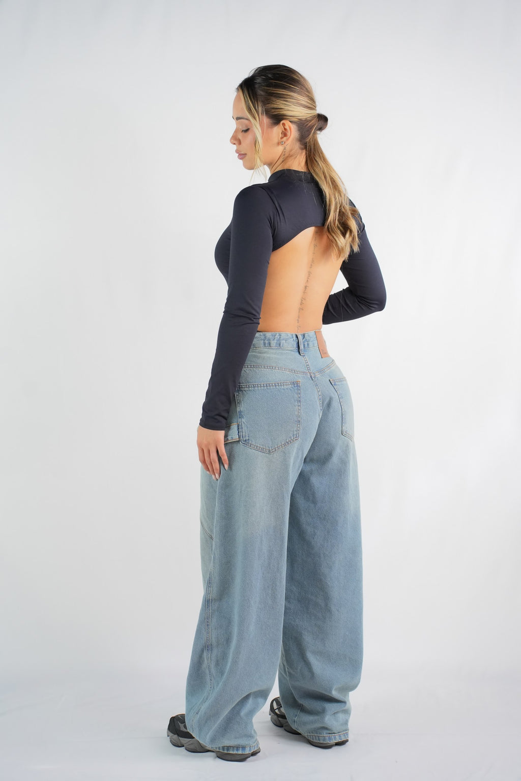 Noir Open-Back Turtleneck Bodysuit