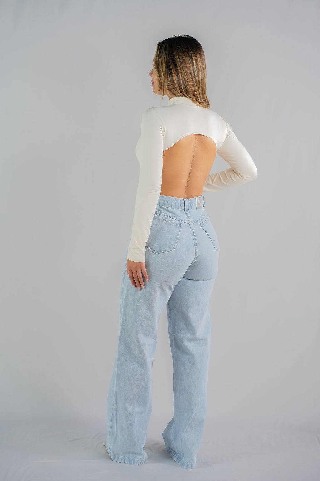 Ivory Open-Back Turtleneck Bodysuit