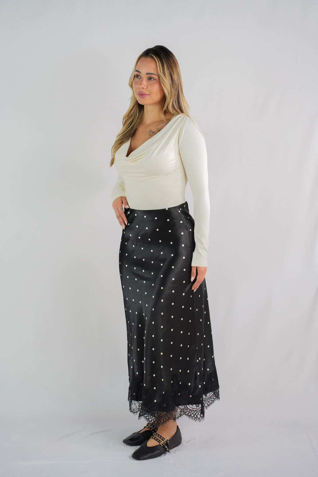 Amelia Noir Polka-Dot Skirt