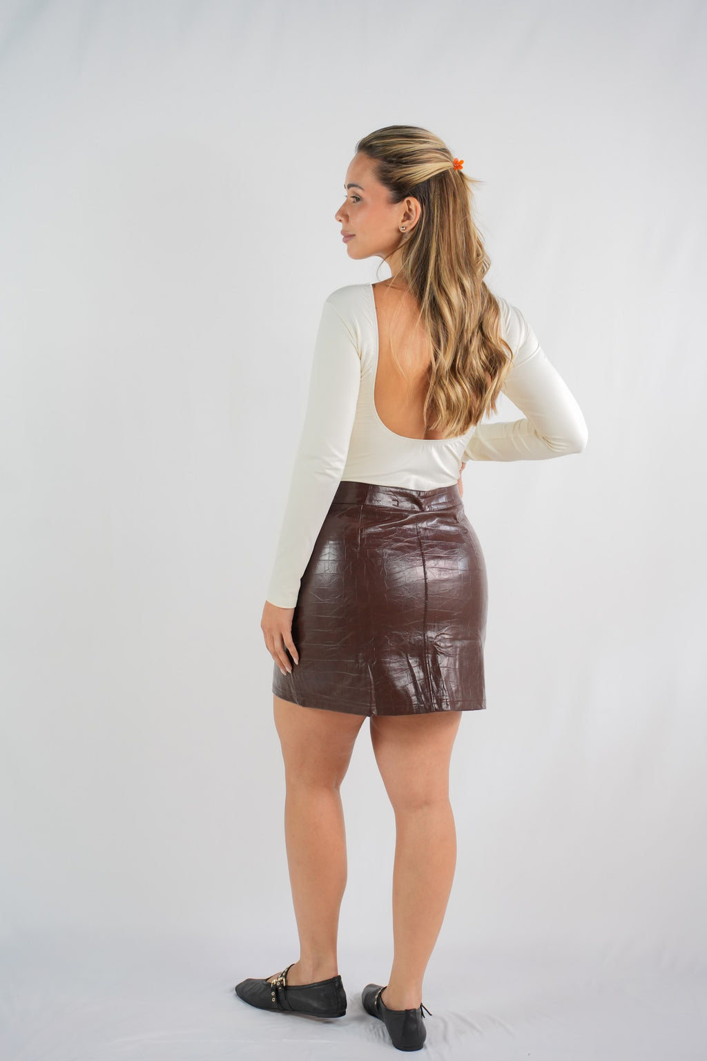Valentina Vegan Leather Zip-Front Skort