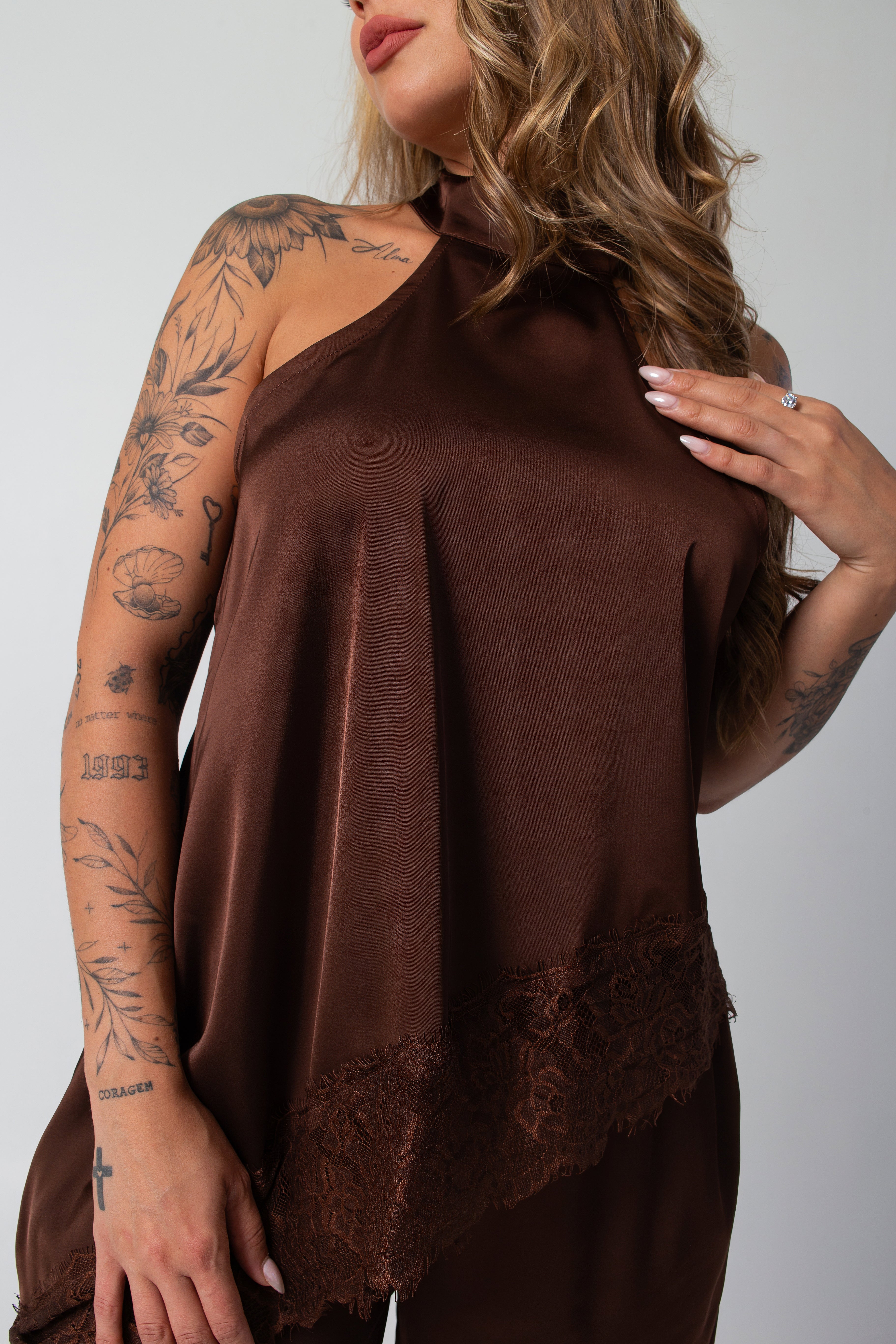 Solana Chocolate Lace-Trim Top