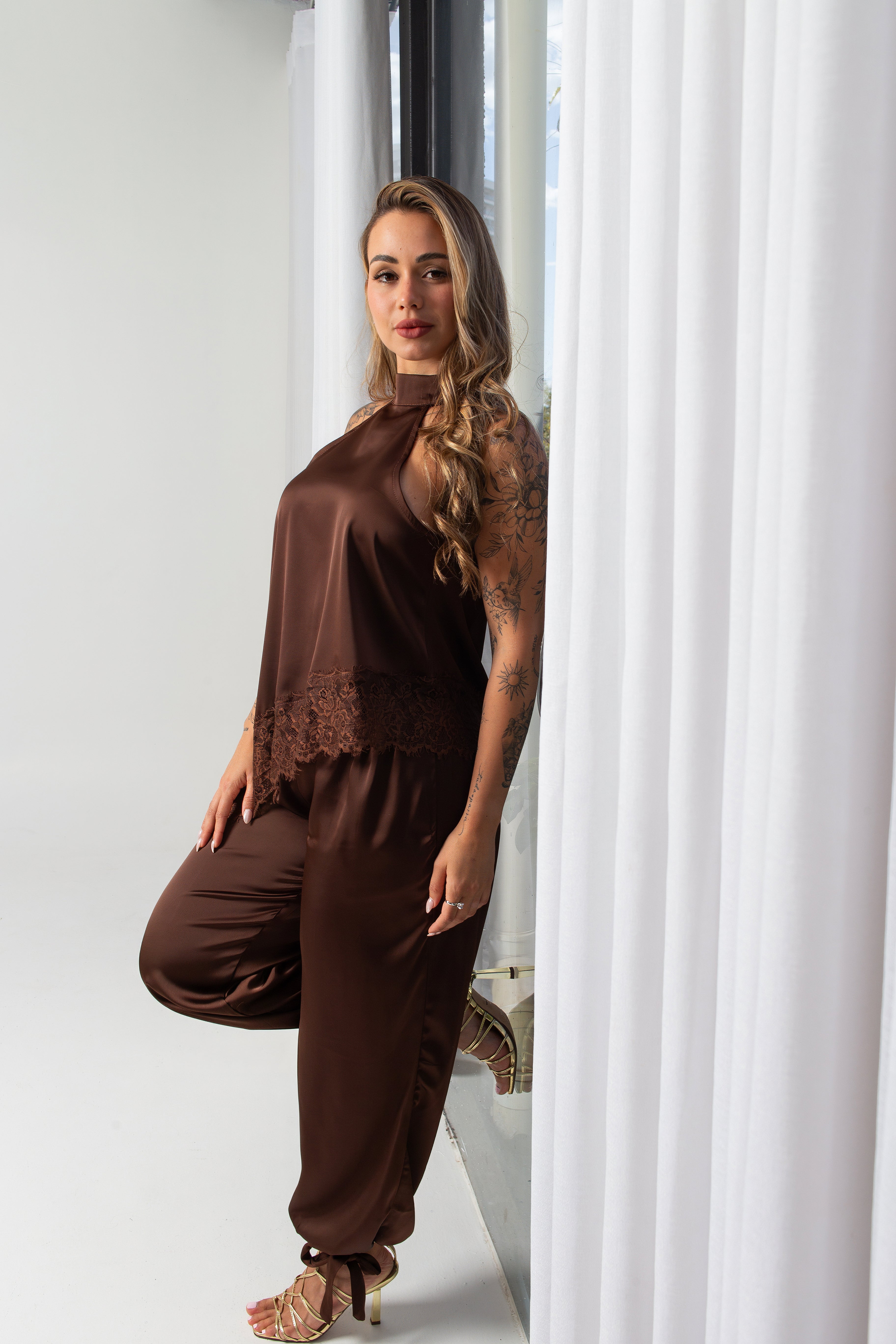 Solana Chocolate Lace-Trim Top